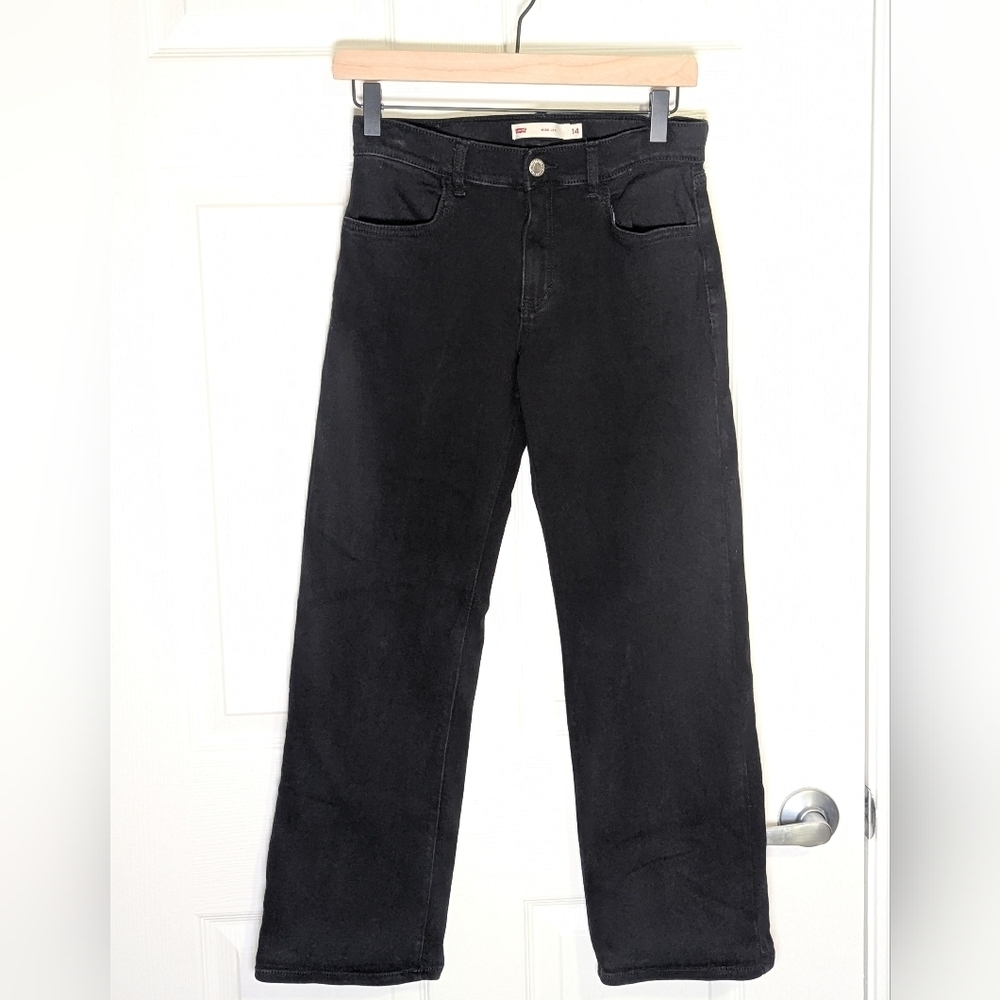 Levi’s Girls Wide Leg Jeans Size 14 Reg Black Denim Youth School Pants - Picture 1 of 4
